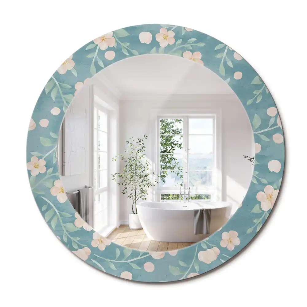 Miroir rond imprimé motif floral