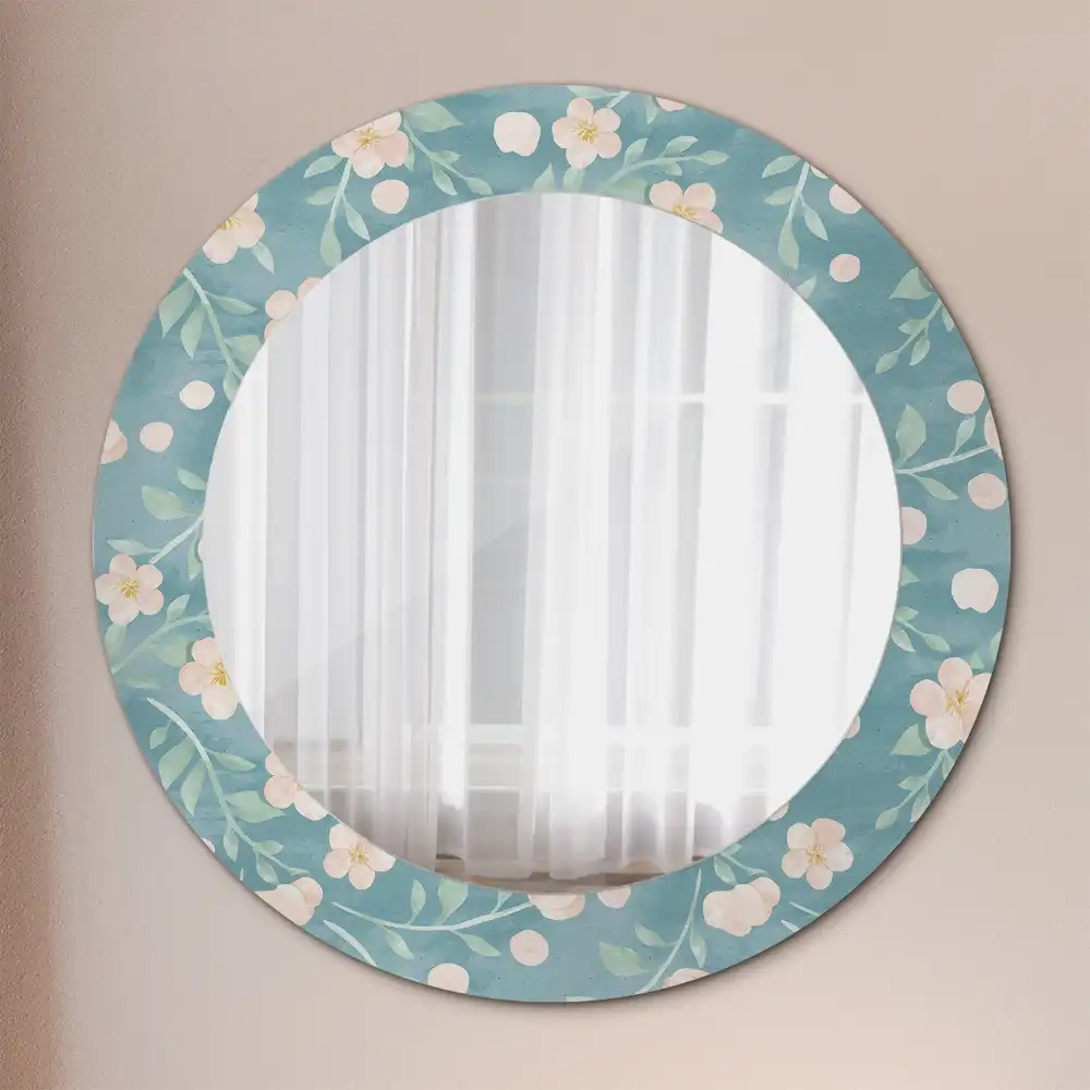 Miroir rond imprimé motif floral