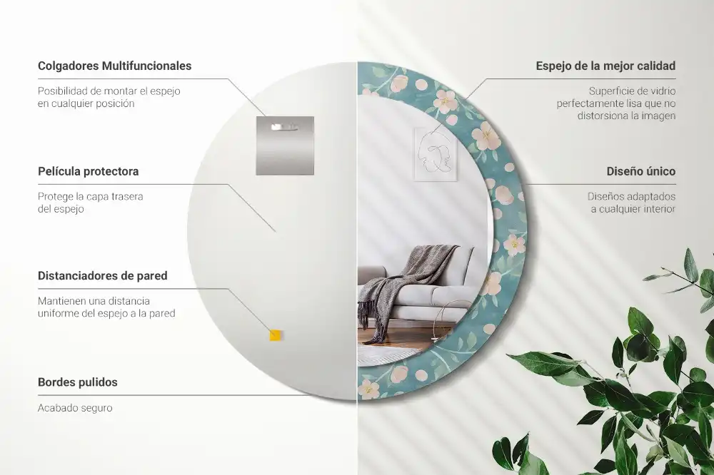 Miroir rond imprimé motif floral