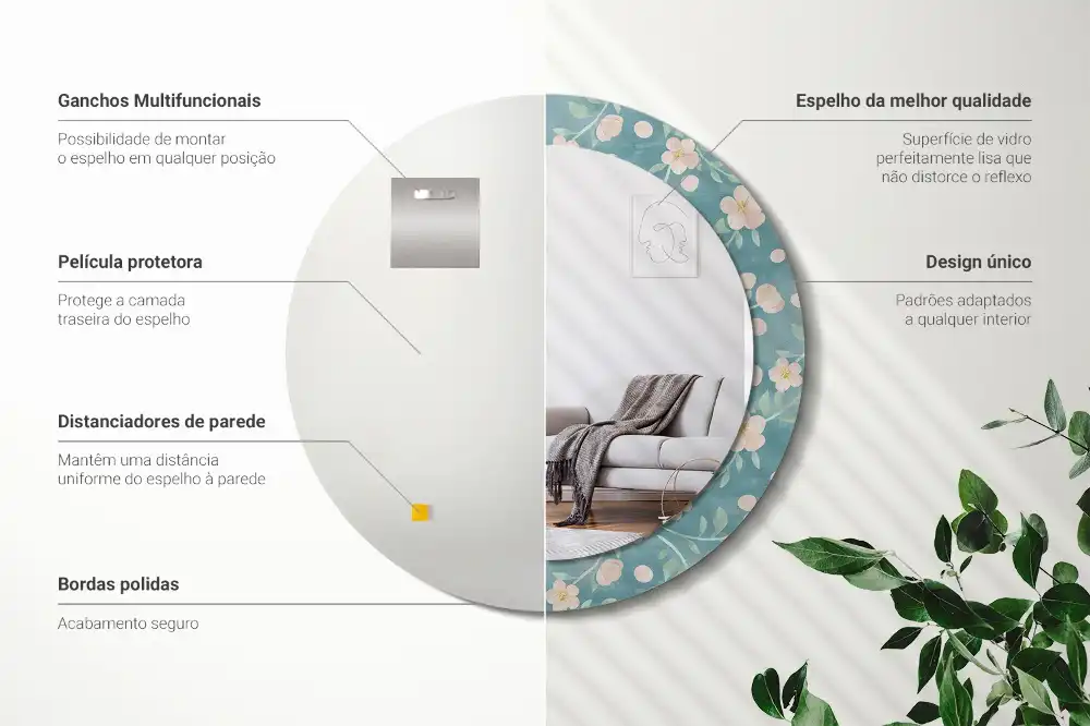 Miroir rond imprimé motif floral