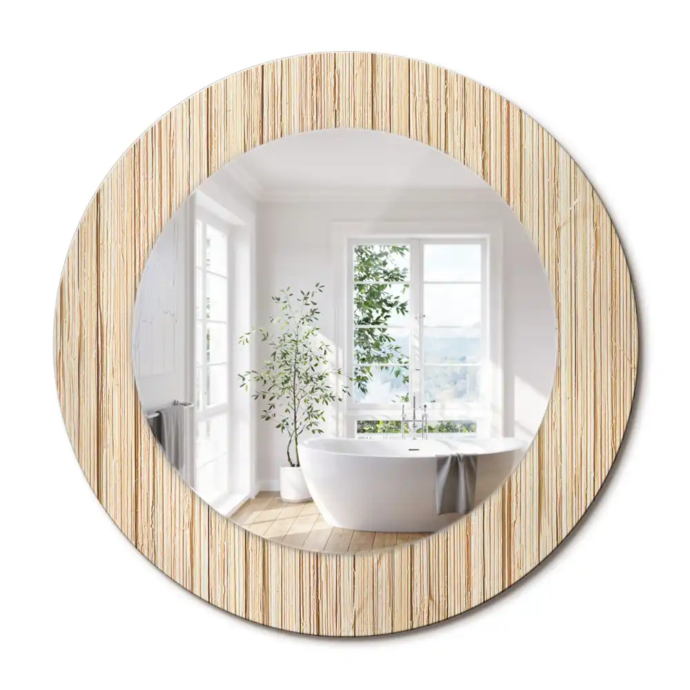Miroir rond cadre avec impression paille de bambou