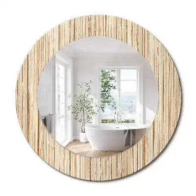 Miroir rond cadre avec impression paille de bambou
