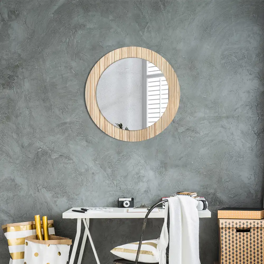 Miroir rond cadre avec impression paille de bambou