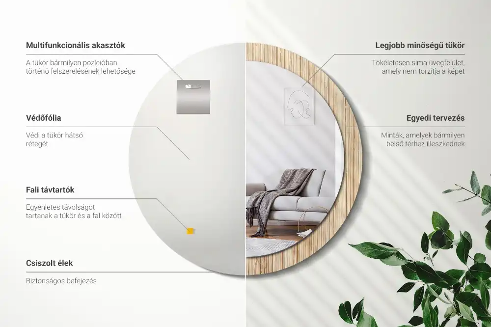 Miroir rond cadre avec impression paille de bambou