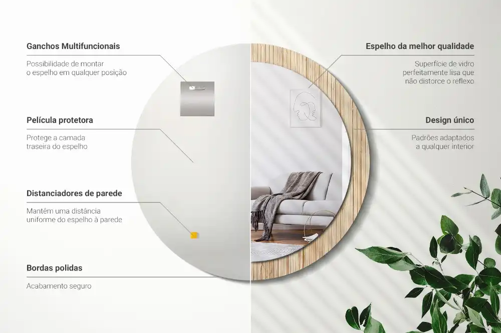 Miroir rond cadre avec impression paille de bambou