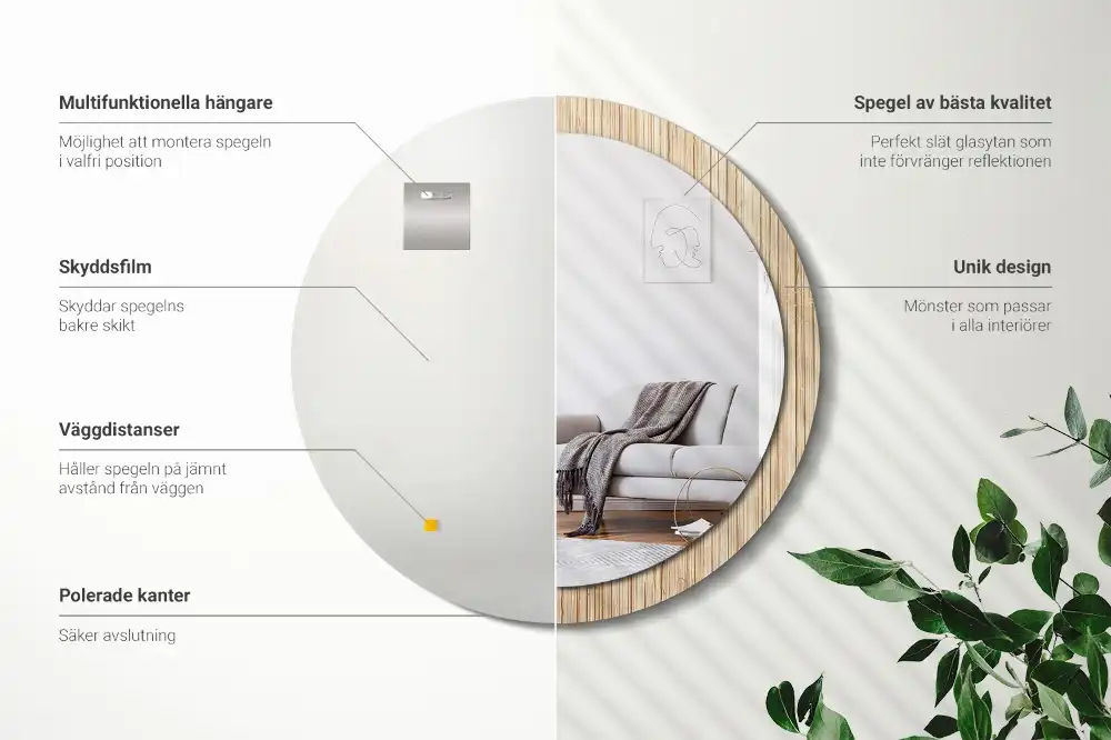 Miroir rond cadre avec impression paille de bambou