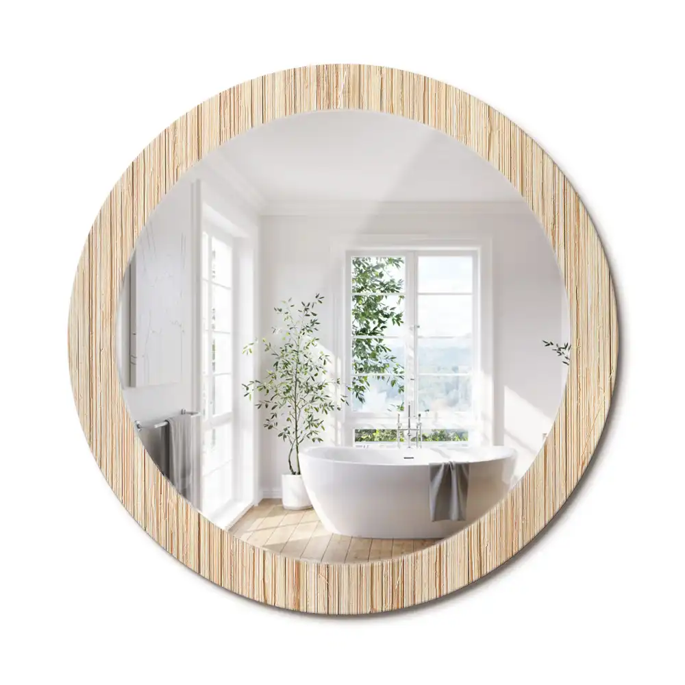 Miroir rond cadre avec impression paille de bambou