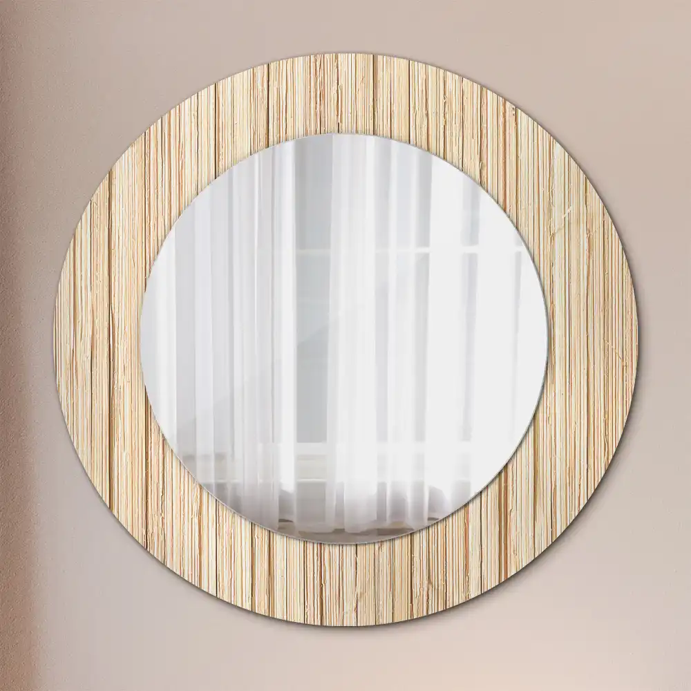 Miroir rond cadre avec impression paille de bambou