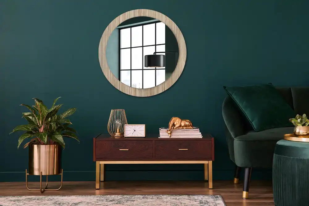 Miroir rond cadre avec impression paille de bambou