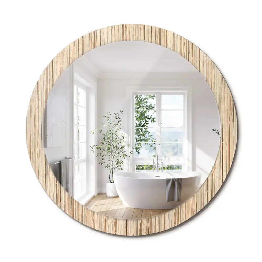 Miroir rond cadre avec impression paille de bambou