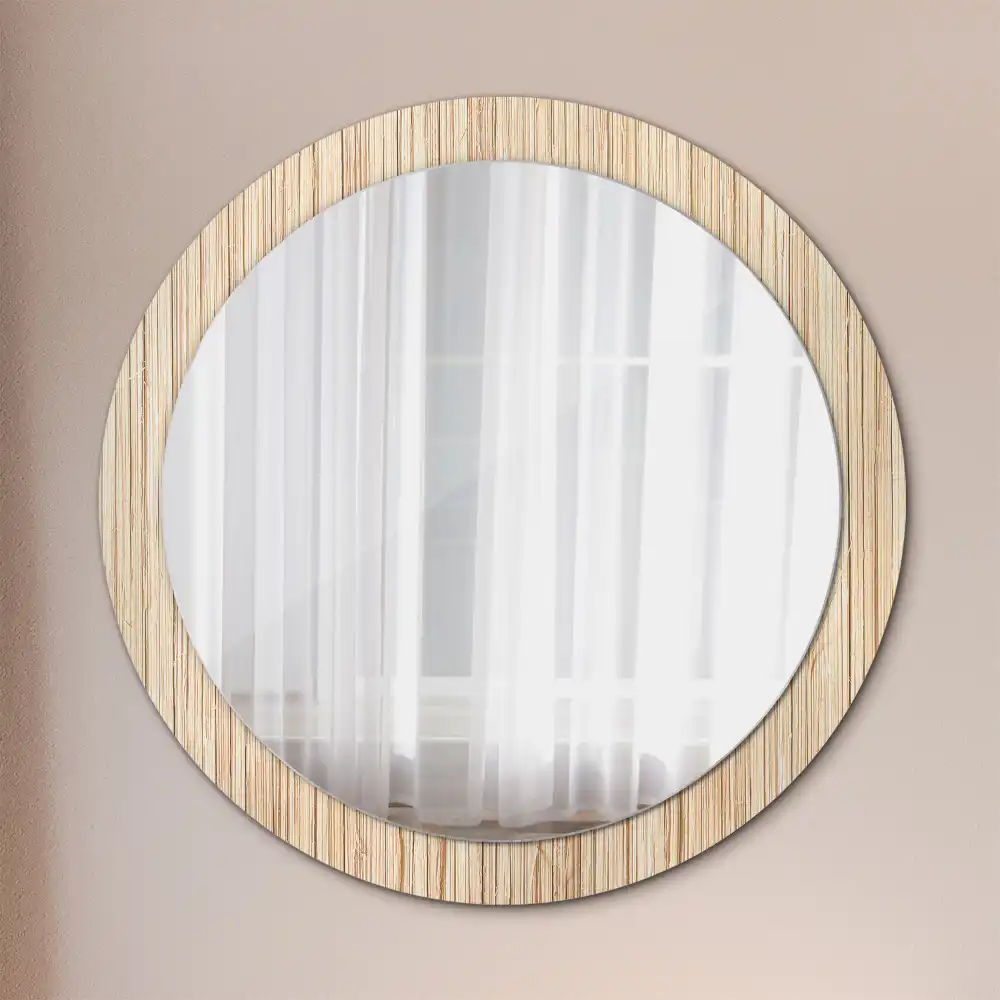 Miroir rond cadre avec impression paille de bambou