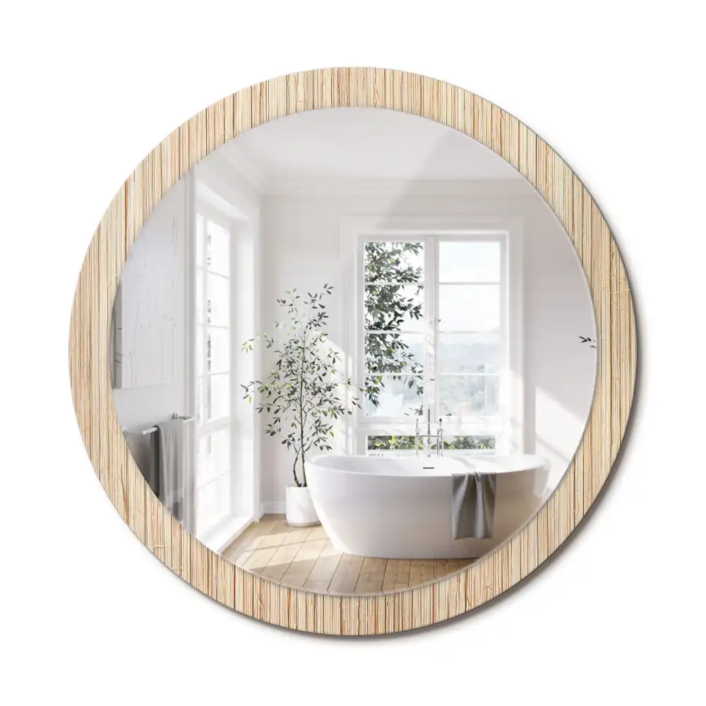 Miroir rond cadre avec impression paille de bambou