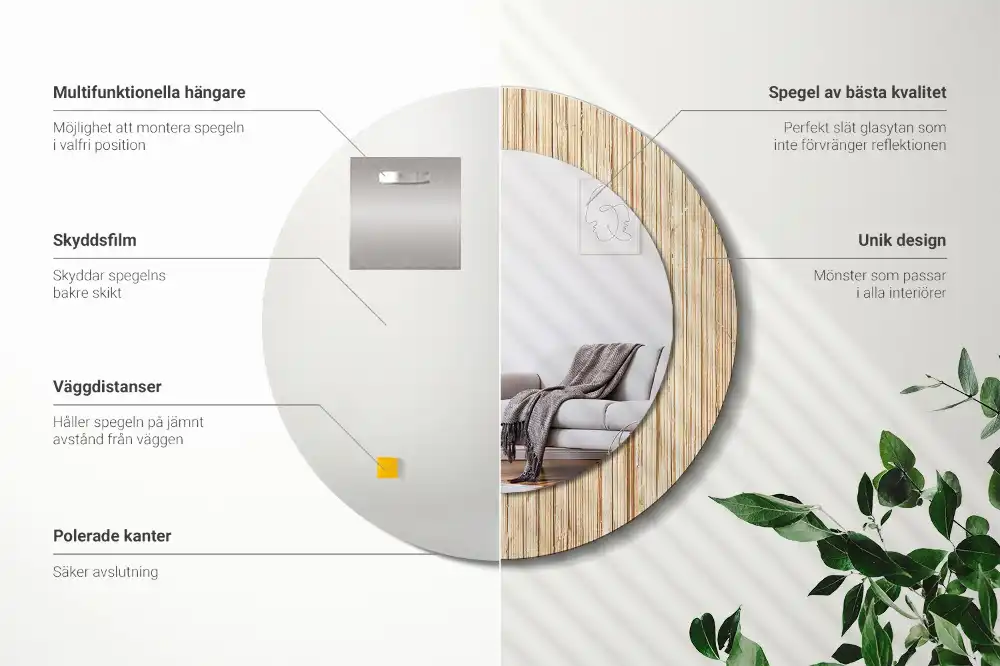 Miroir rond cadre avec impression paille de bambou