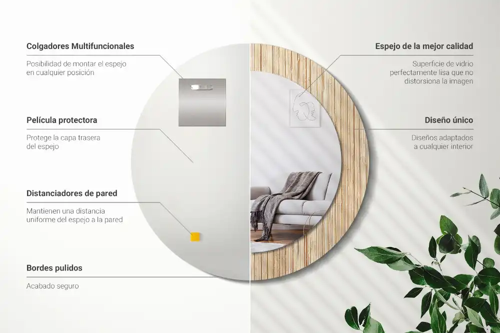 Miroir rond cadre avec impression paille de bambou