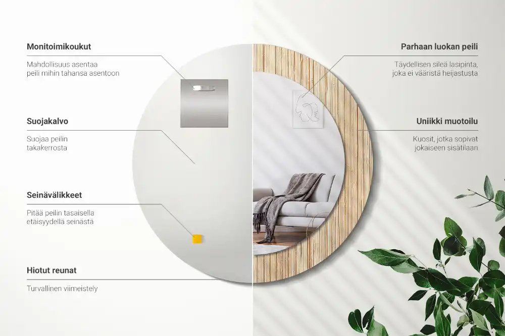Miroir rond cadre avec impression paille de bambou