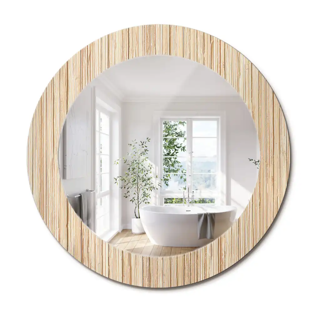 Miroir rond cadre avec impression paille de bambou