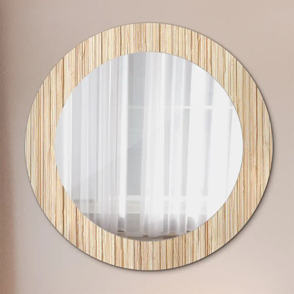 Miroir rond cadre avec impression paille de bambou