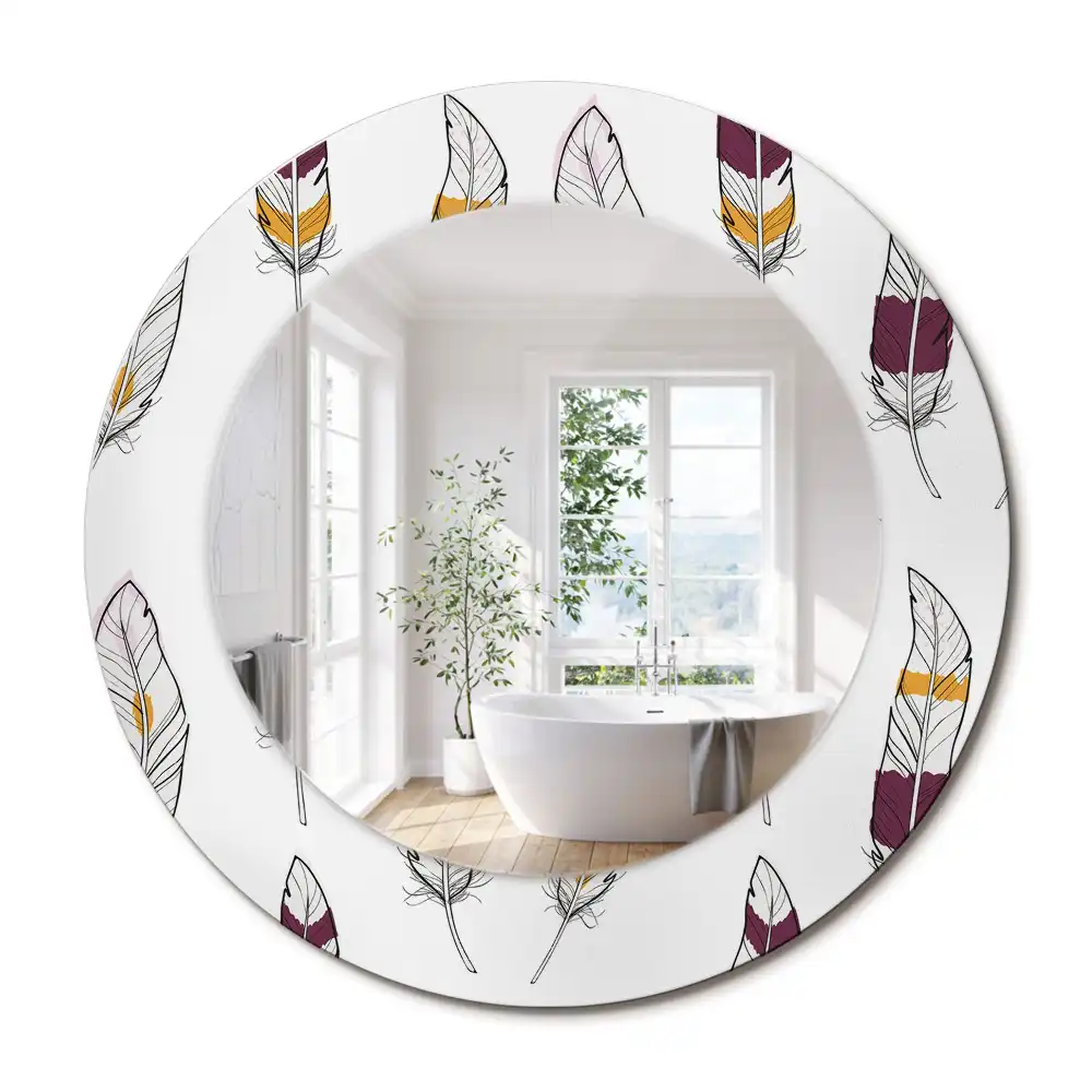 Miroir rond avec décoration plumes