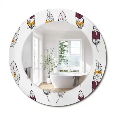 Miroir rond avec décoration plumes