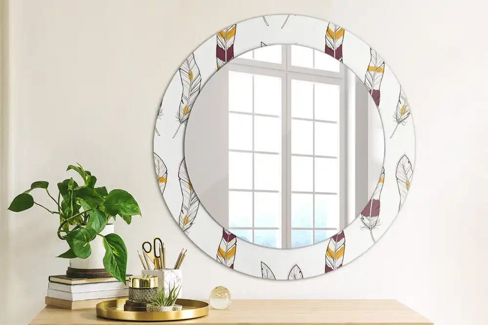 Miroir rond avec décoration plumes