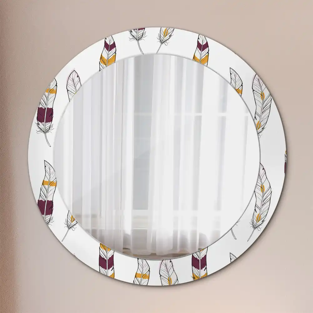 Miroir rond avec décoration plumes