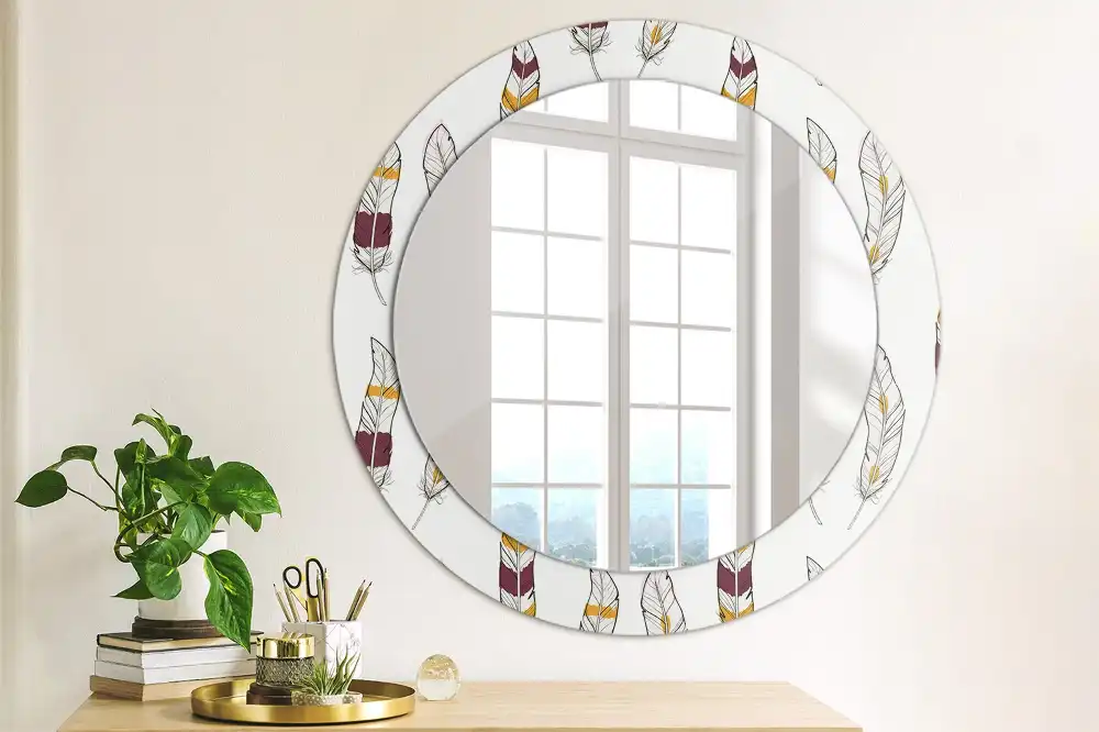 Miroir rond avec décoration plumes