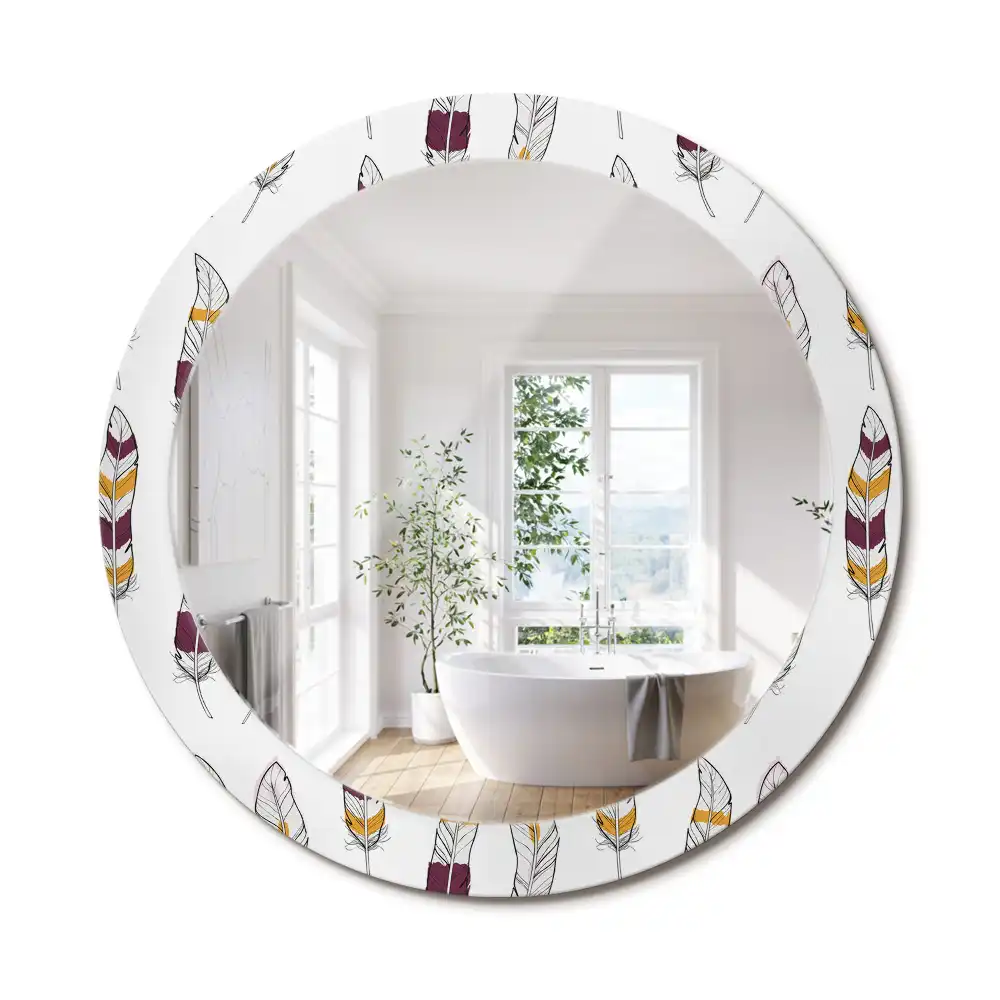 Miroir rond avec décoration plumes