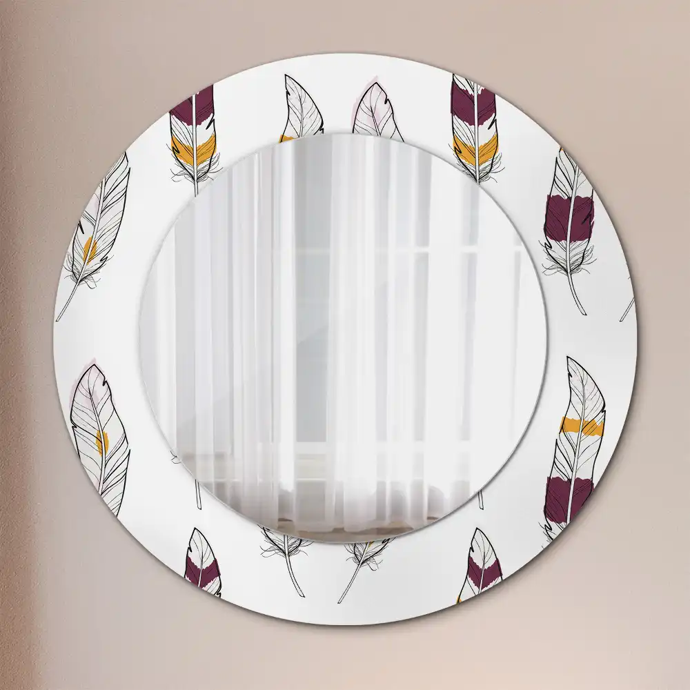 Miroir rond avec décoration plumes