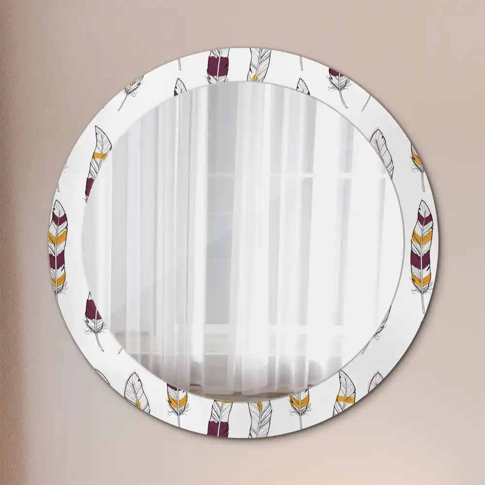 Miroir rond avec décoration plumes