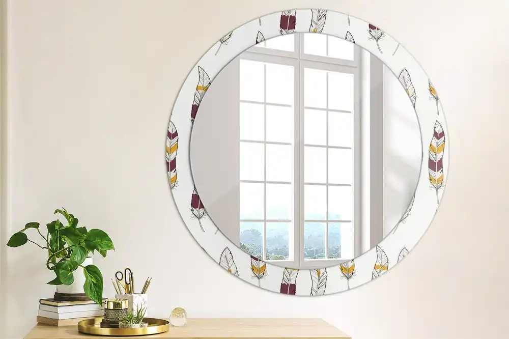 Miroir rond avec décoration plumes