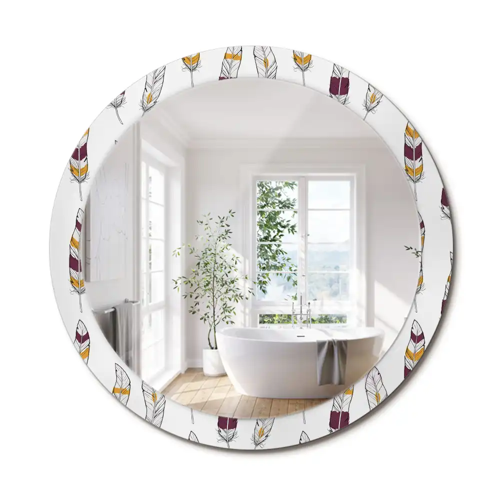 Miroir rond avec décoration plumes