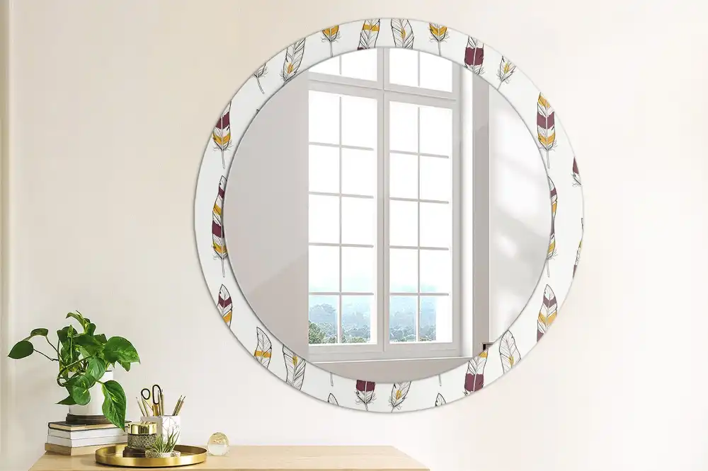 Miroir rond avec décoration plumes