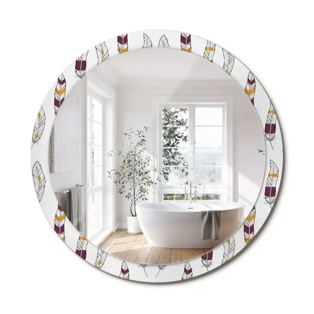 Miroir rond avec décoration plumes