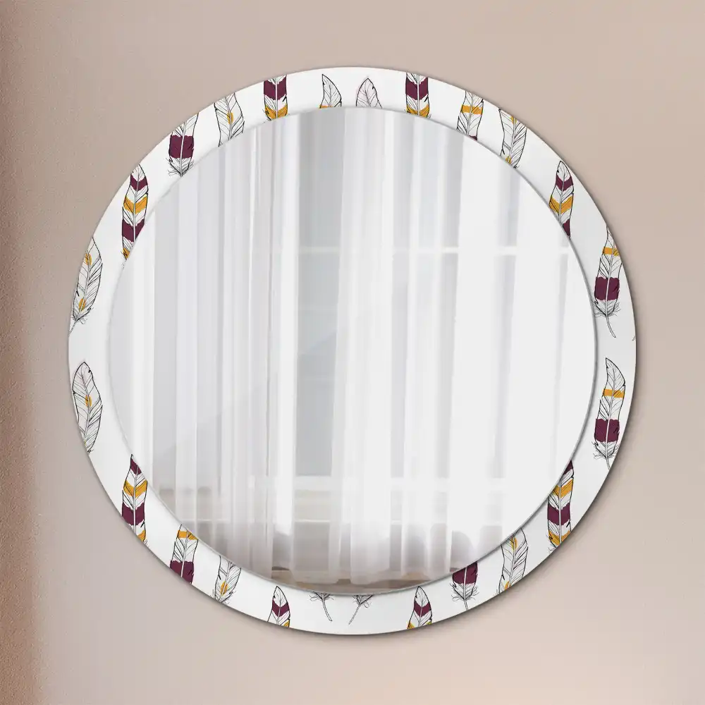 Miroir rond avec décoration plumes