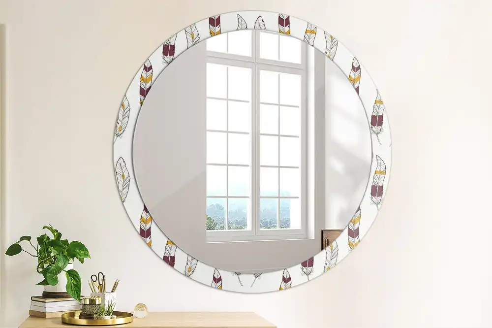 Miroir rond avec décoration plumes