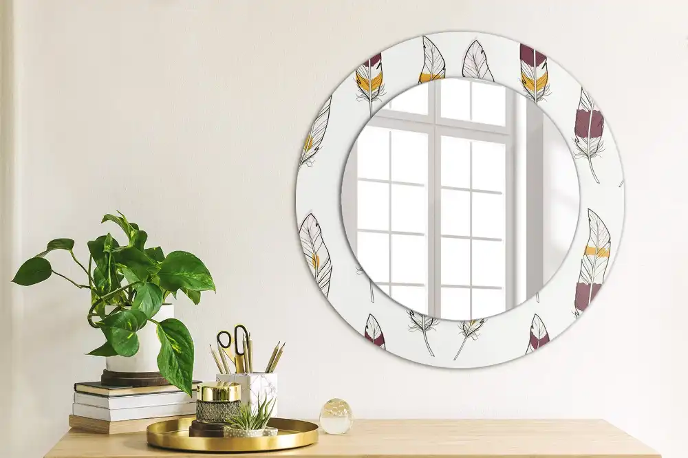 Miroir rond avec décoration plumes