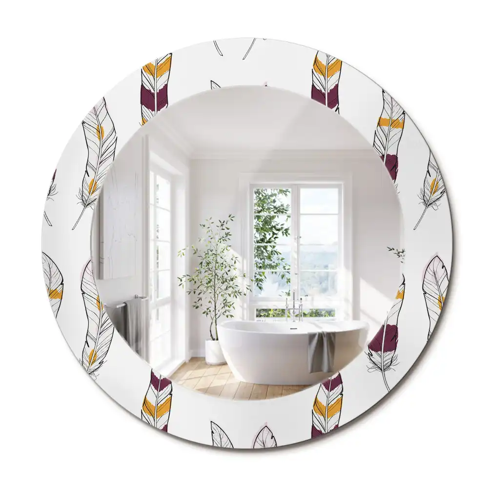 Miroir rond avec décoration plumes