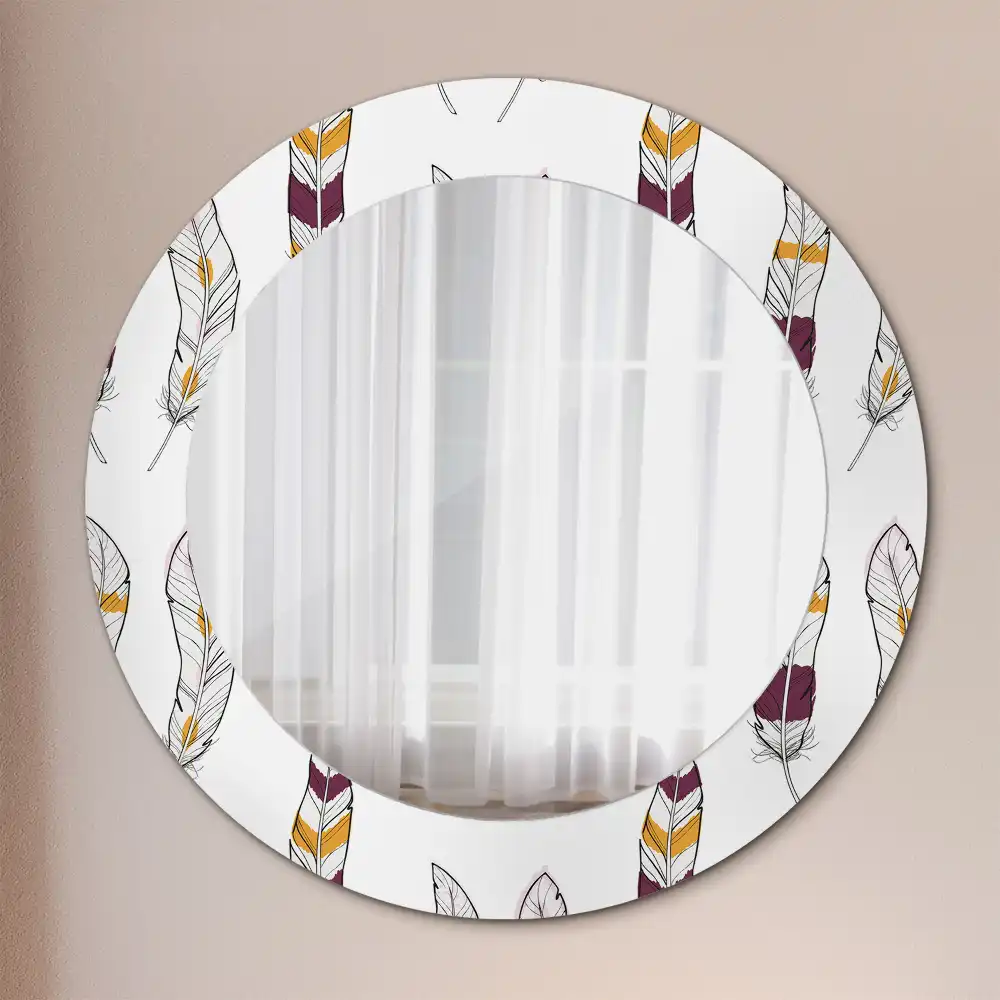 Miroir rond avec décoration plumes