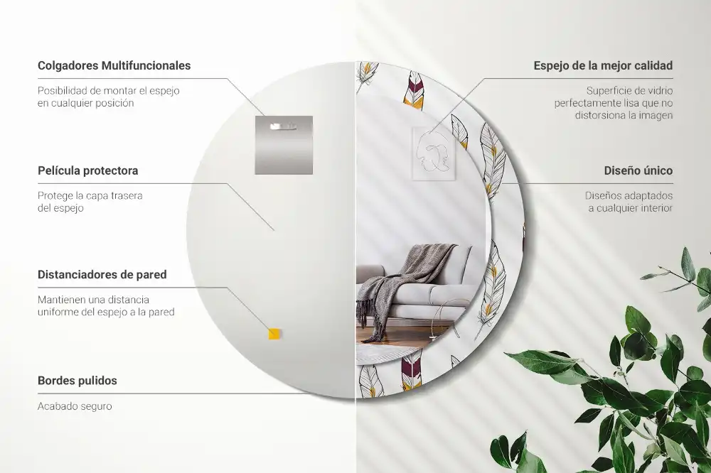 Miroir rond avec décoration plumes