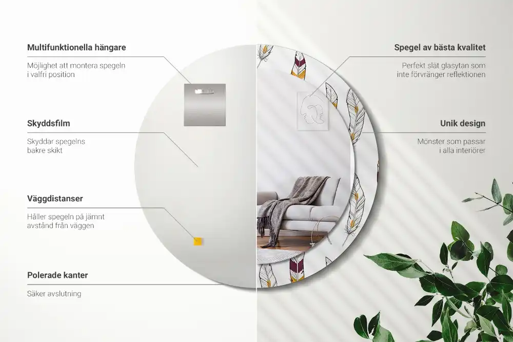 Miroir rond avec décoration plumes