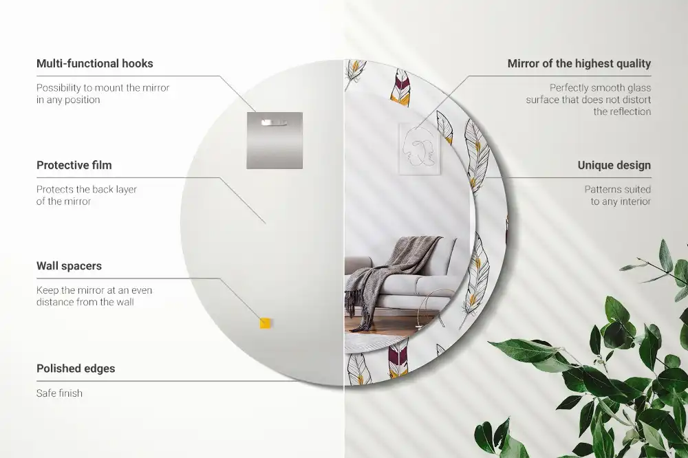 Miroir rond avec décoration plumes