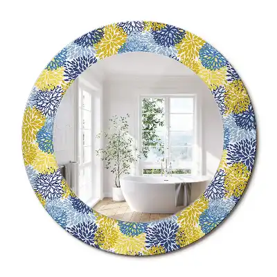 Miroir rond cadre imprimé fleurs bleu clair