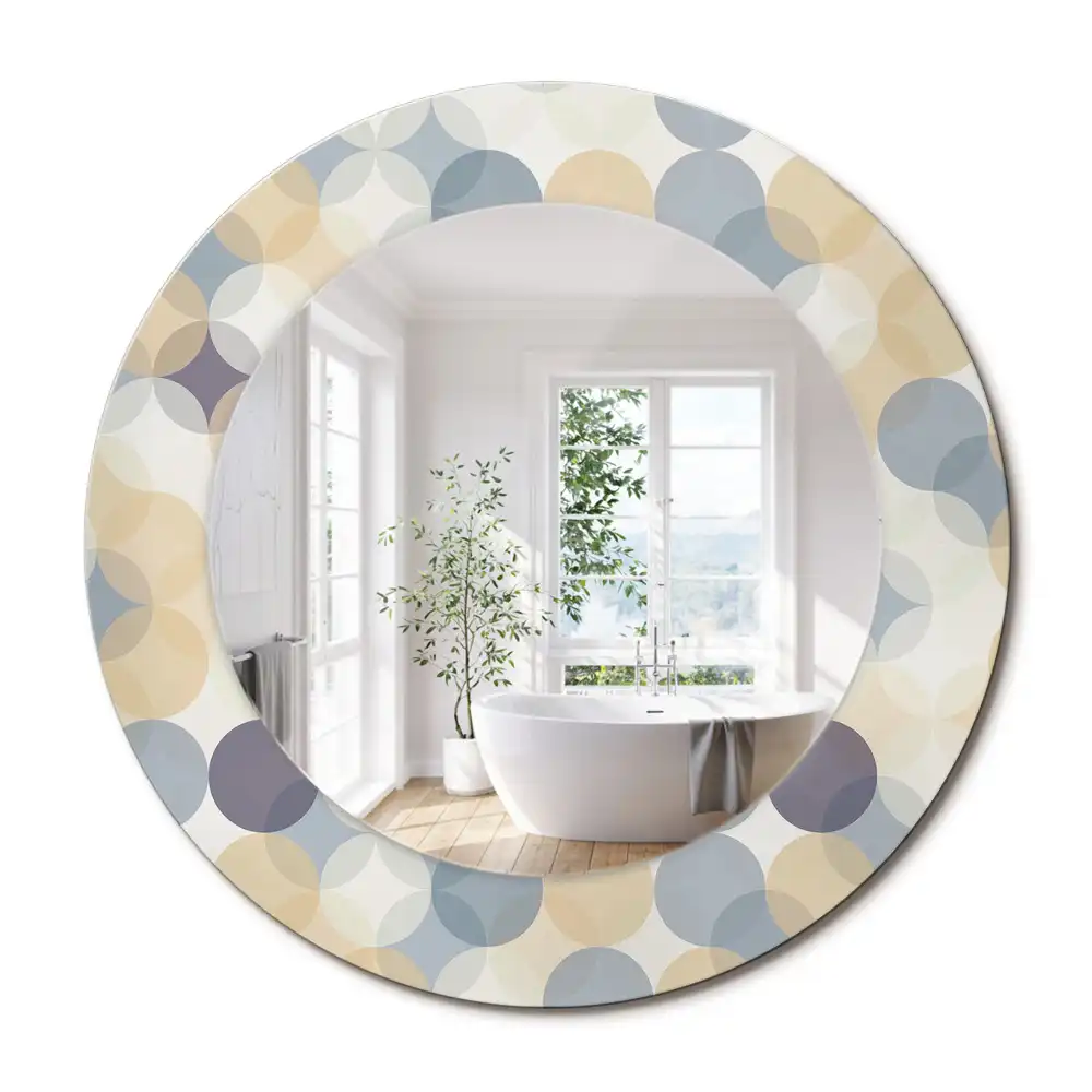Miroir rond cadre avec impression cercles géométriques