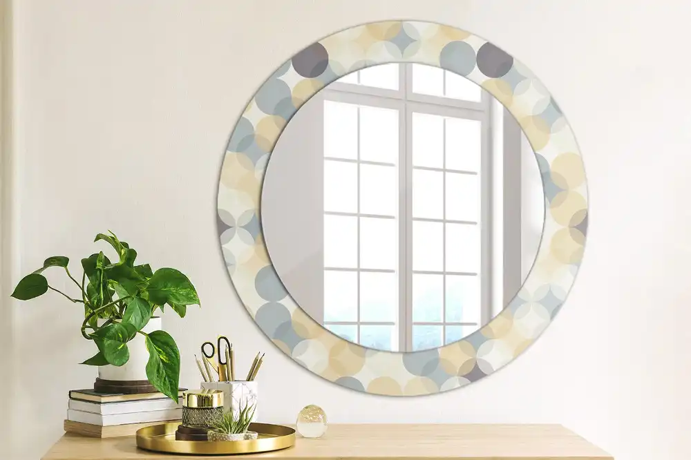 Miroir rond cadre avec impression cercles géométriques