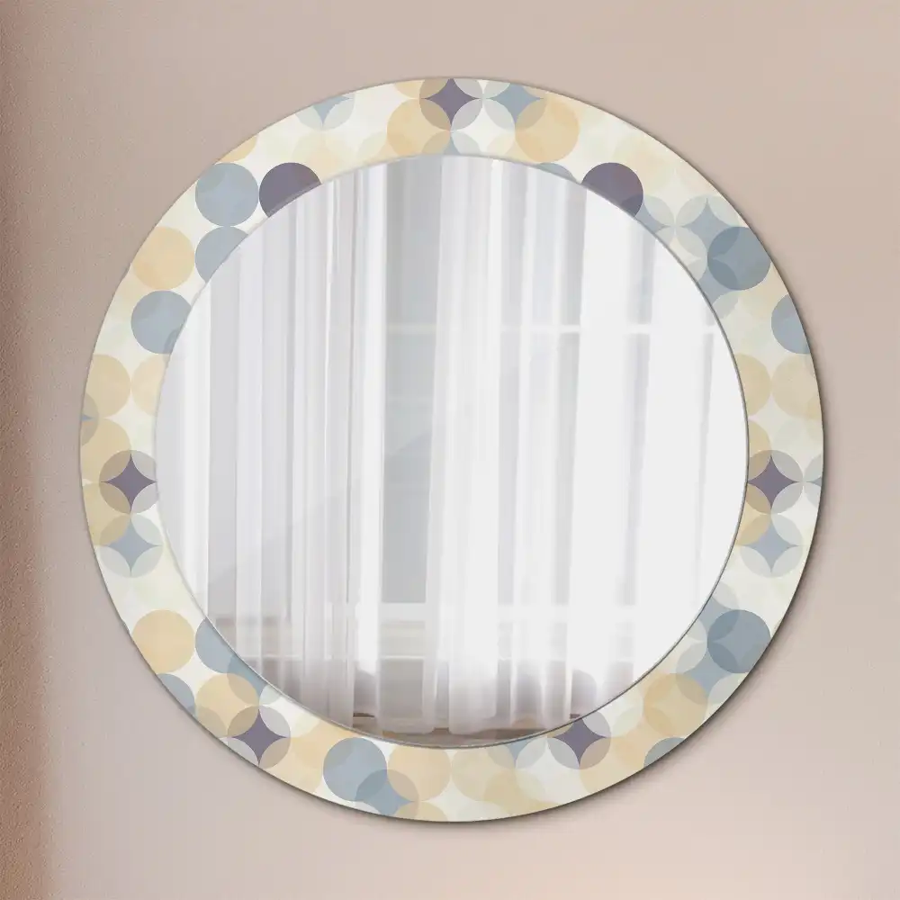 Miroir rond cadre avec impression cercles géométriques