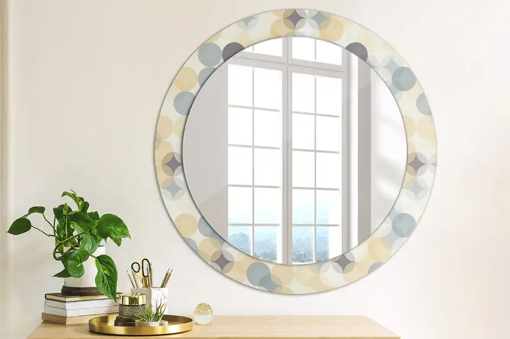 Miroir rond cadre avec impression cercles géométriques