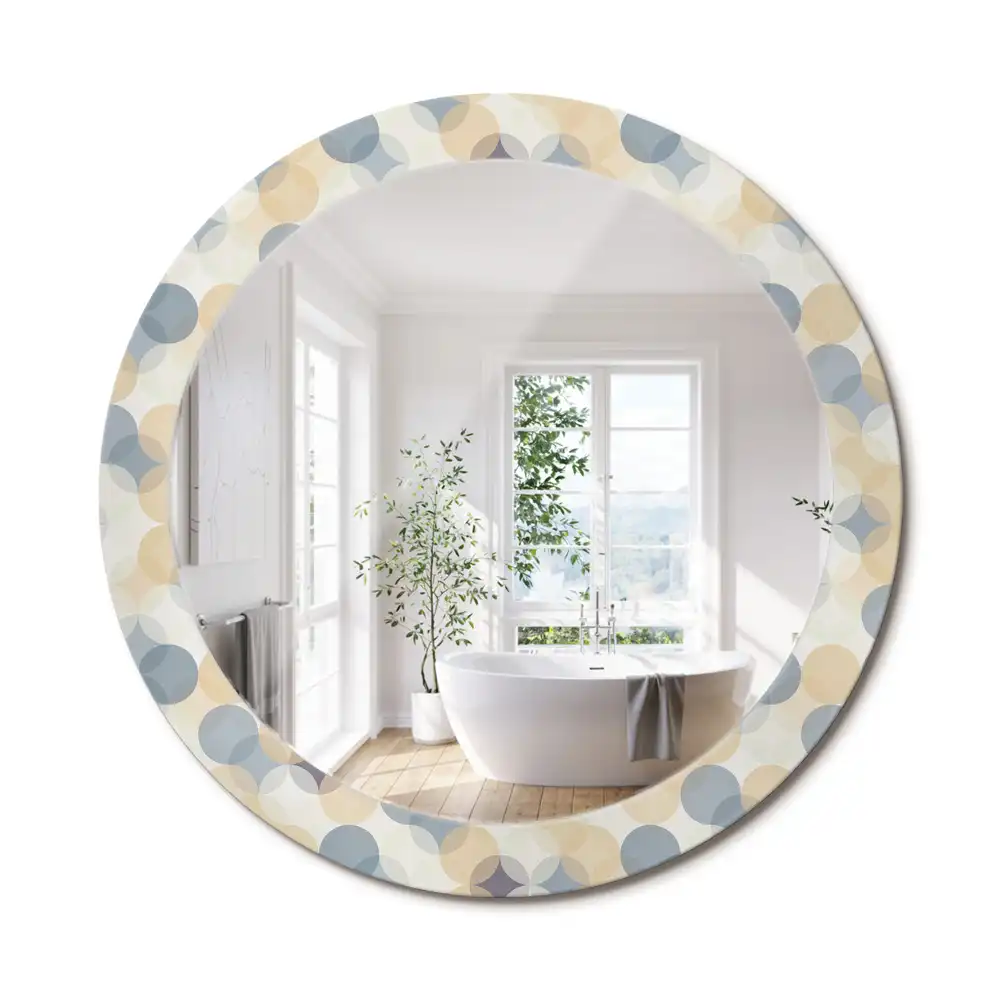 Miroir rond cadre avec impression cercles géométriques