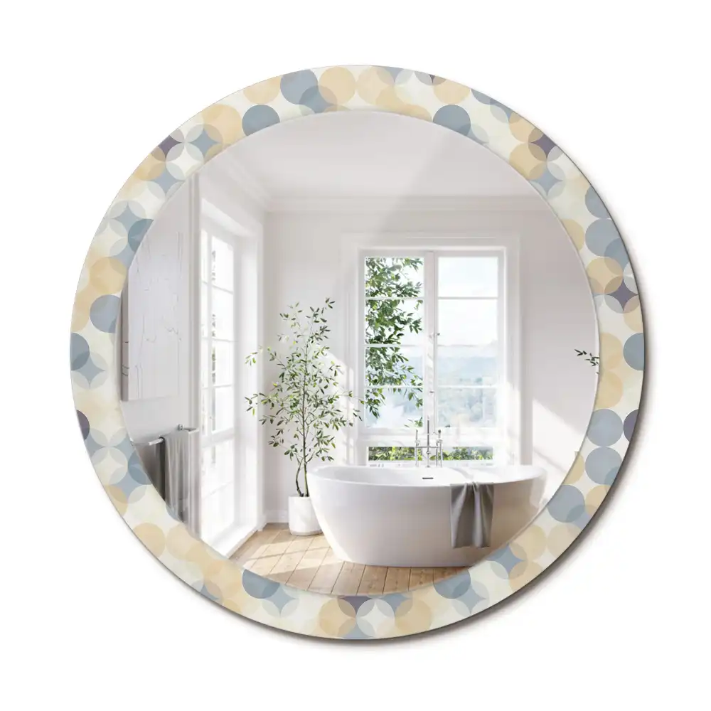 Miroir rond cadre avec impression cercles géométriques