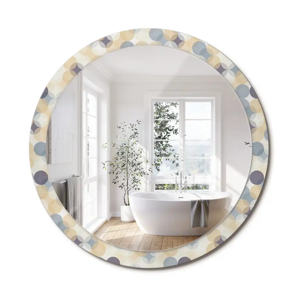 Miroir rond cadre avec impression cercles géométriques