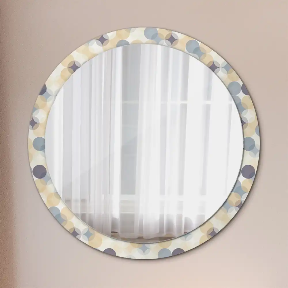 Miroir rond cadre avec impression cercles géométriques